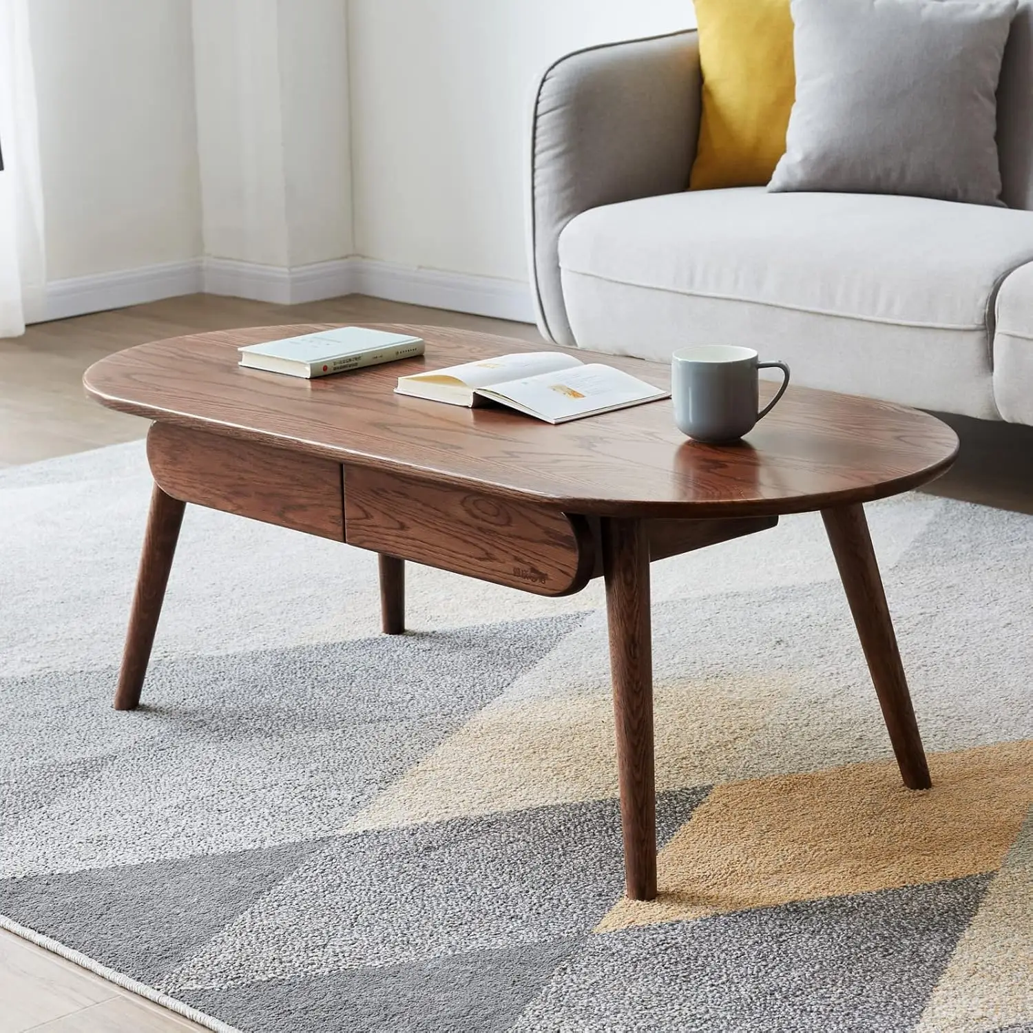 

Capsule Centre Table Low Table with Drawers 100% Solid Wood Top Board Desk Coffee Table,47.2" x 22.1" x16.5",Walnut