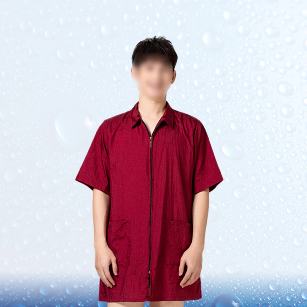 

Hair Dye Clothes Salon Stylist Smock Waterproof Lightweight Jacket Red White Vest Hair Treatment Short Sleeve Women Men