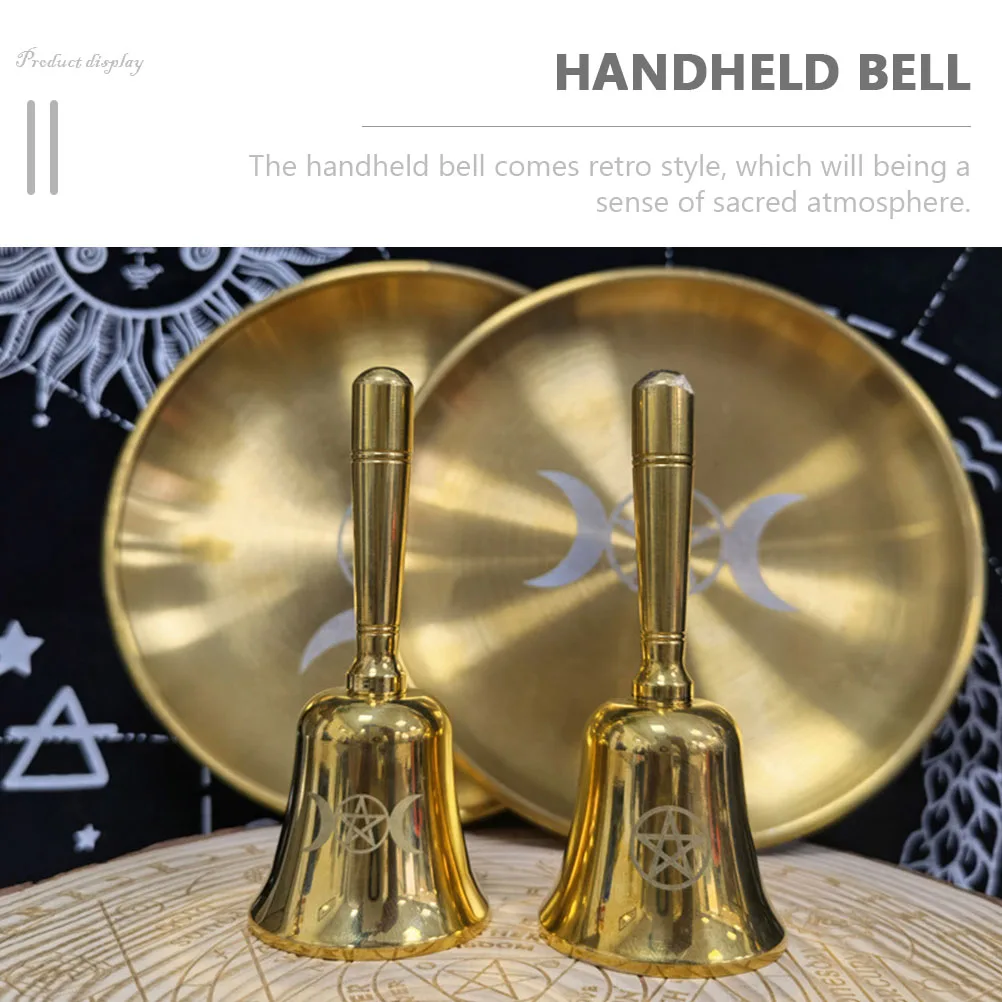 

Mini Brass Pentagram Altar Bell Vintage Handheld Ritual Bell for Meditation Wiccan Supply Ceremony Decor Witch Bells