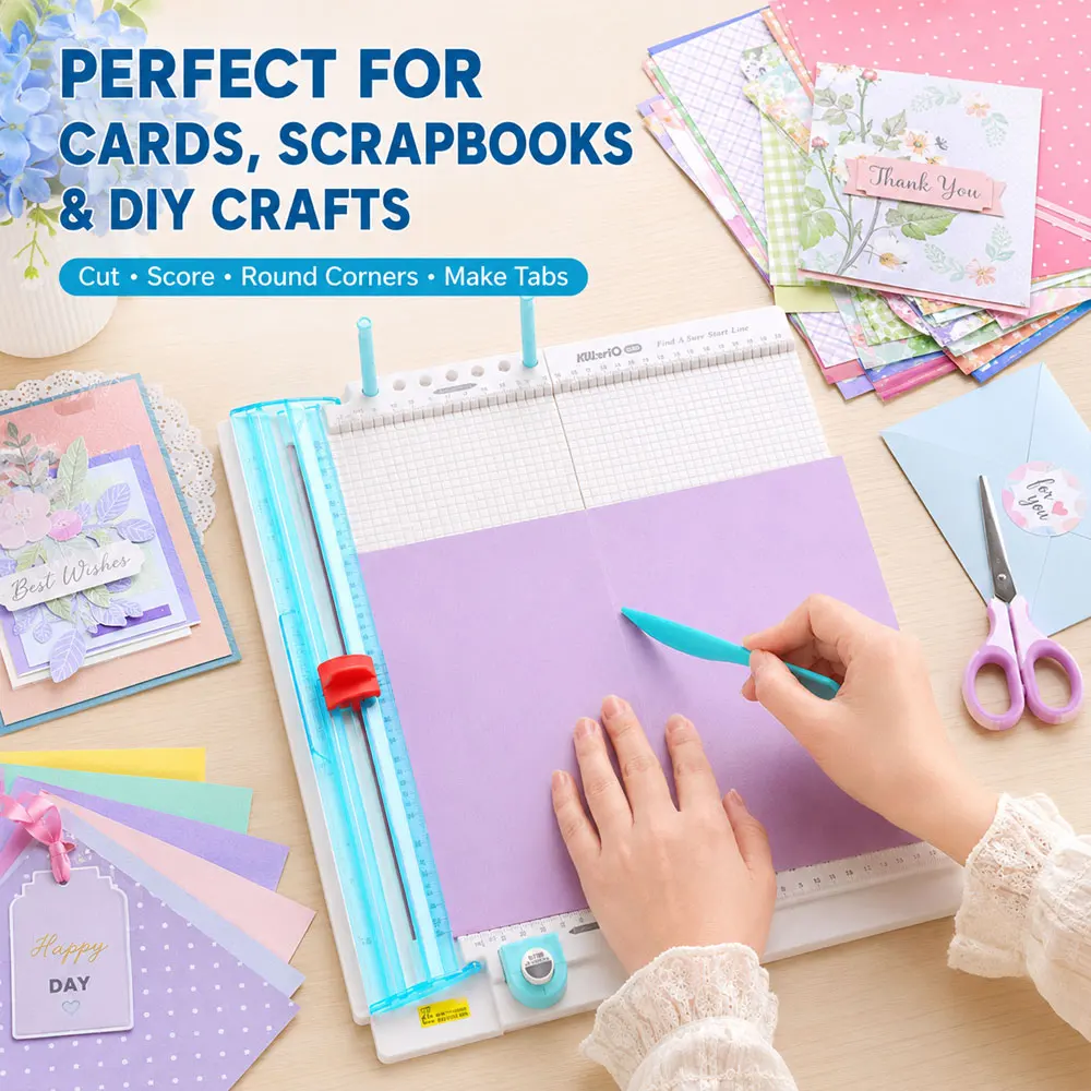 7-in-1 Paper Trimmer & Scoring Board, Foldable Craft Cutter for 10 Sheets, Cards, Divider Tabs, Scrapbooks, Pom-Poms & DIY Art view 6