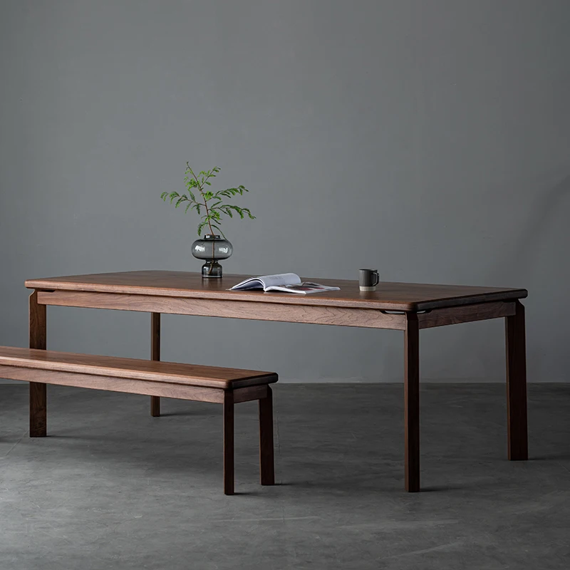 North American black walnut dining table, Nordic restaurant solid wood rectangular wabi sabi home dining table