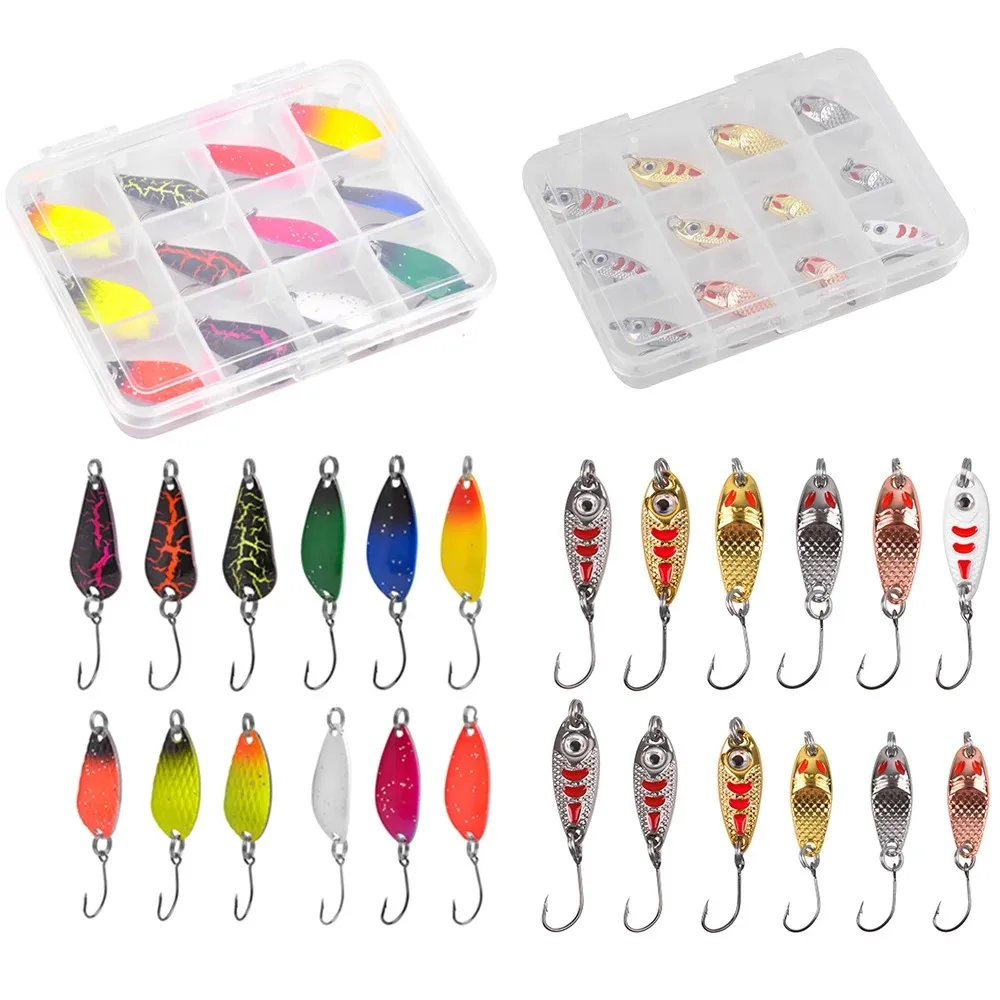 12/24Pcs small trout fishing spoon lure Mini Fishing Metal Jig Spoon Lures for Bass Perch Fishing Zinc/Metal Alloy 2g-5g