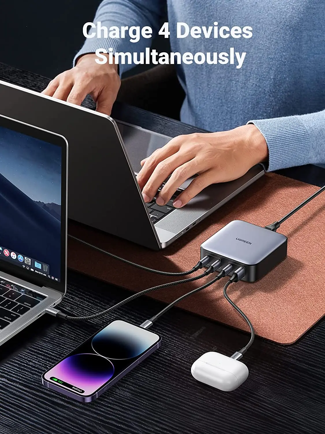 UGREEN 100W USB C Charger Nexode 4 Ports USB C Charging Station GaN Fast Desktop Charger 4 in 1 Multiport Charger