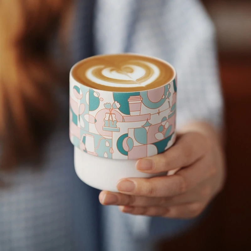 MHW-3BOMBER X STTOKE Coffee Cup Stackable Printed Ceramic Cupping Tasting Sharing For Home Office Cafe Coffee Enthusiasts