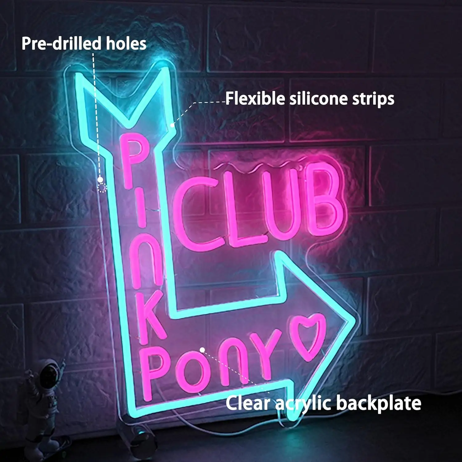 Pink Pony Club Neon Sign Arrow Dimmable LED Light for Bar Pub Bedroom Man Cave Party Aesthetic Wall Decor Gifts Signboard Light