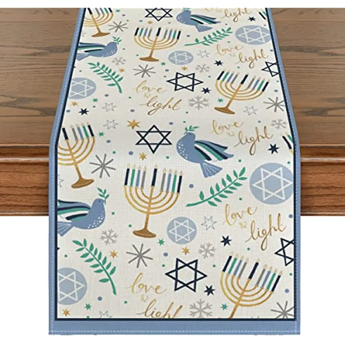 Dove Olive Branch Printed Hanukkah Table Flag Antifouling Linen Kitchen Dining Table Decoration Outdoor Home Party