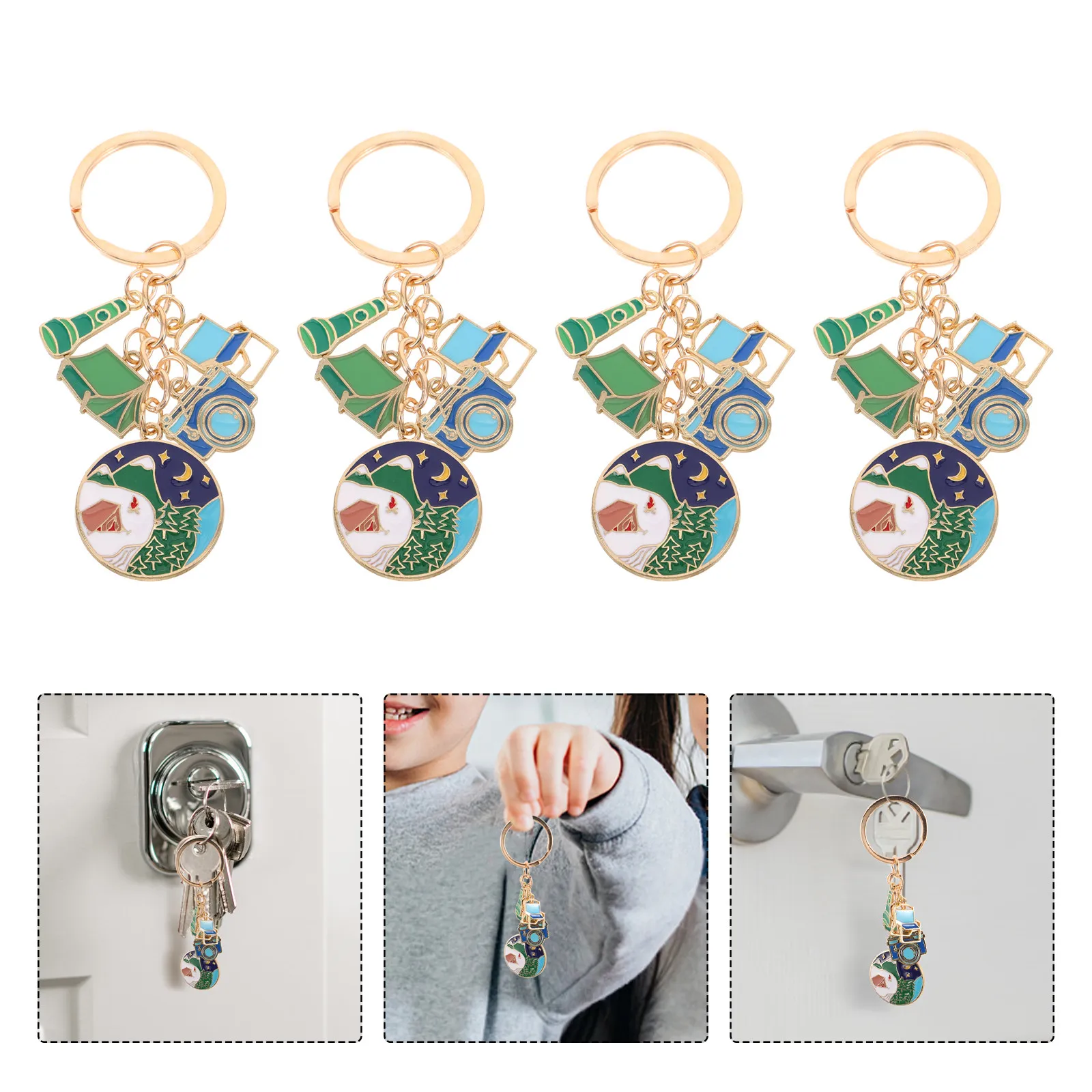 Detailed Mini Tent Keychain Stainless Steel Ring Functional Outdoor Camping Gear Key Fob for Backpacking Survival Gear
