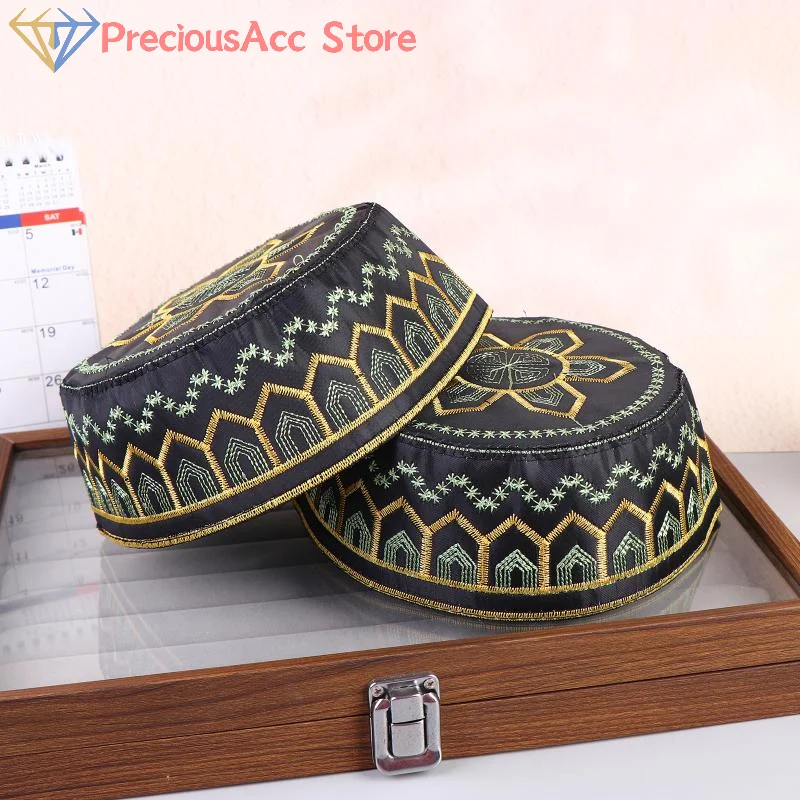 .Hot Sale-Cotton Polyester Embroidery Men Prayer Caps Arab Muslim Leisure Saudi Arabia Hat Headscarf Clothing Turban Saudi Cap