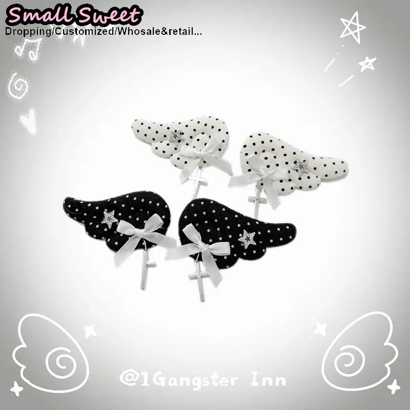 

Винтажная заколка для волос в стиле Харадзюку с узором в горошек и крыльями ангела, женская заколка-уточка Y2K, японские милые аксессуары для волос в стиле Ins