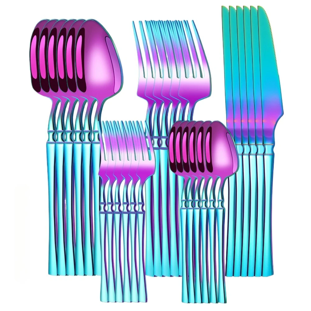 Rainbow 30 Piece Stainless Steel Colorful Cutlery With Titanium Plated, Tableware Kitchen Eating Utensil Set, Dishwasher Safe