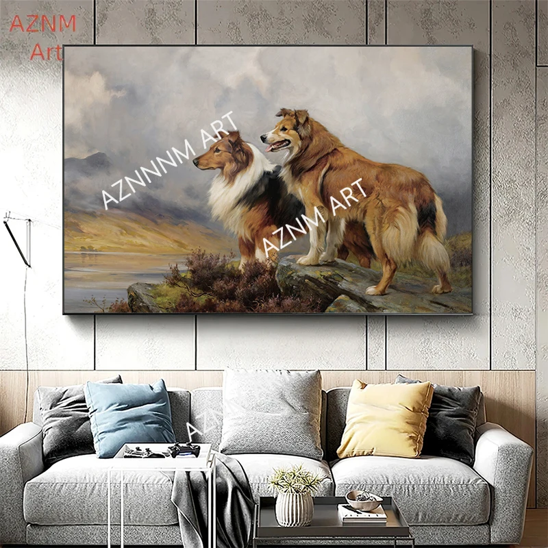 Vintage Dog Portrait Print Poster Setters Foxhound Spaniel Collie Canvas Painting Farmhouse Pet Wall Art Picture Home Decor