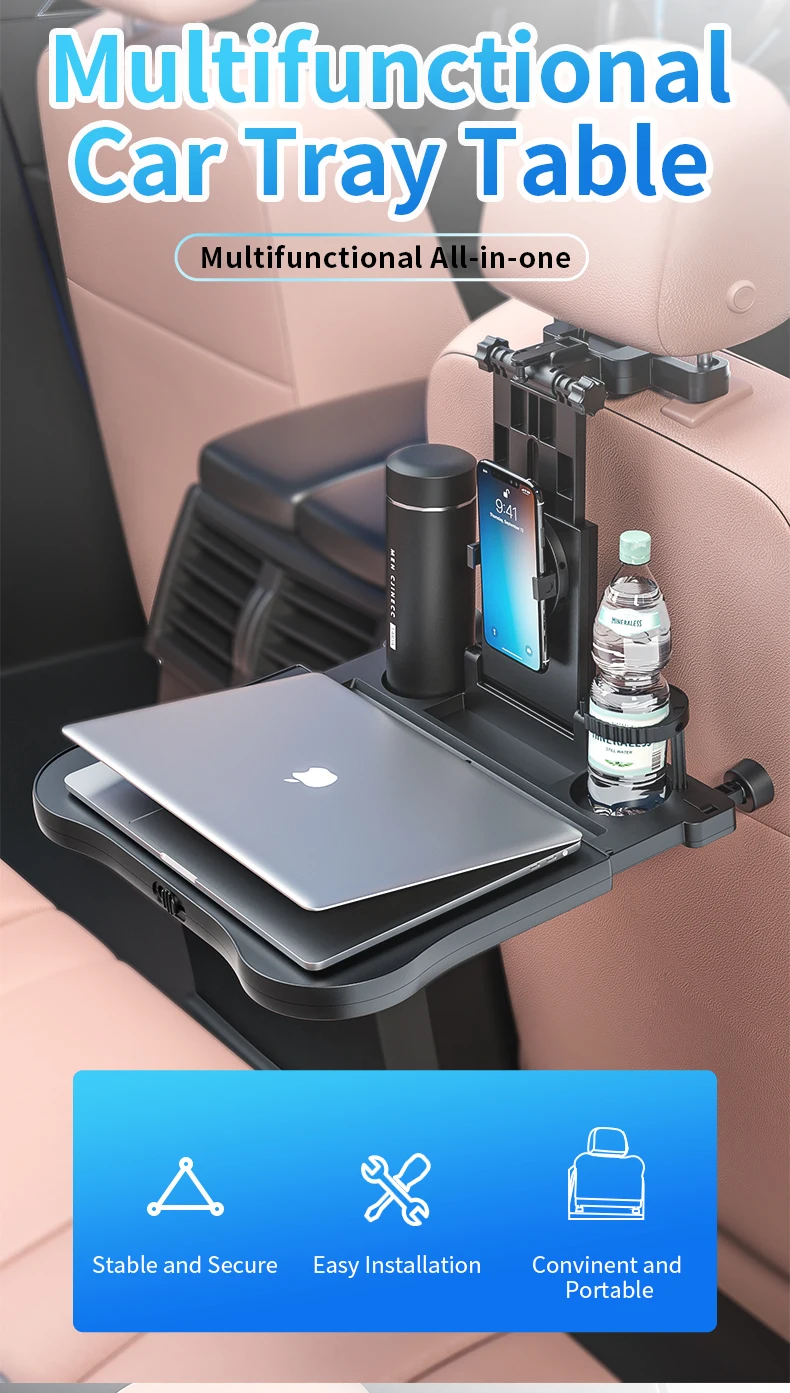 Car Back Seat Tray Table-Stable Auto Backseat Food Trays Desk for Rear Passenger Road Trip Eating & Work, Multifunctional Adjust