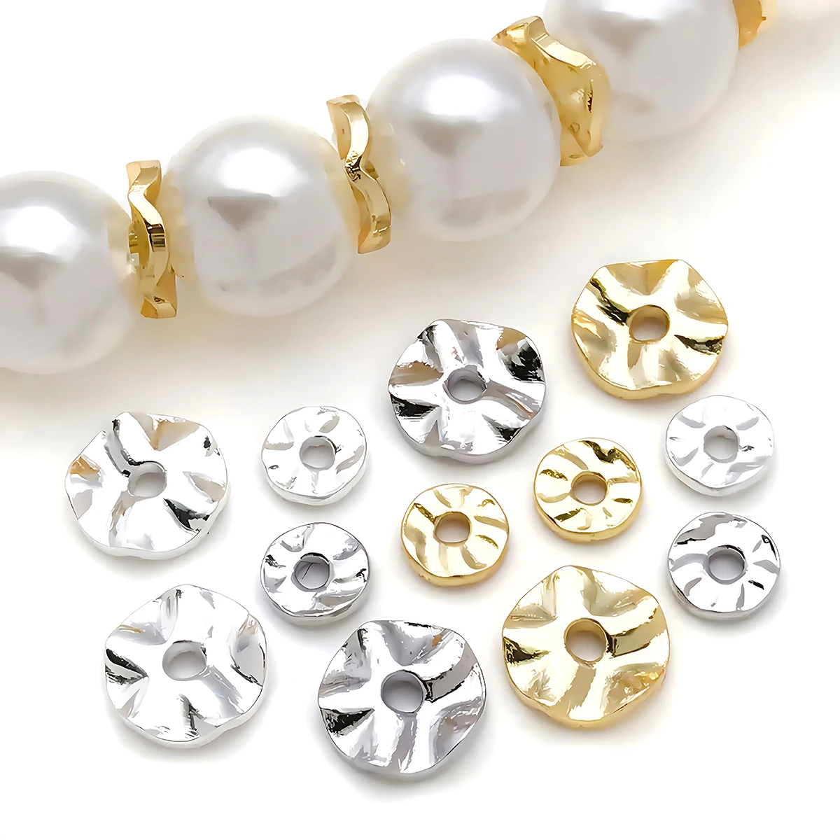 Perles d'espacement rondes et plates en métal, 20/30 pièces, perles ondulées baroques plaquées or 4-10mm pour collier, boucle d'oreille, Bracelet, accessoires de bijoux