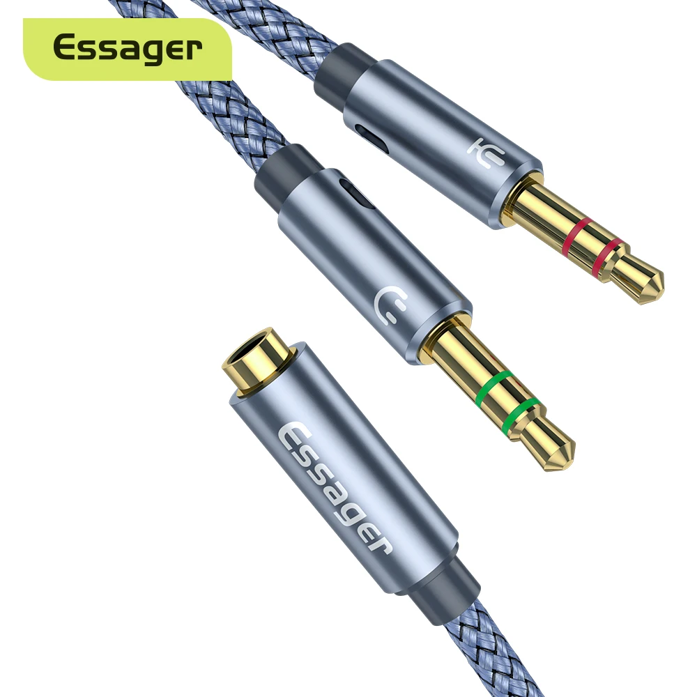 ESSAGER Aux 케이블 헤드폰 오디오 분배기, 3.5mm 암에서 2 3.5mm 잭 수 Aux 케이블, 컴퓨터 스피커 마이크 Y 분배기 PC용 