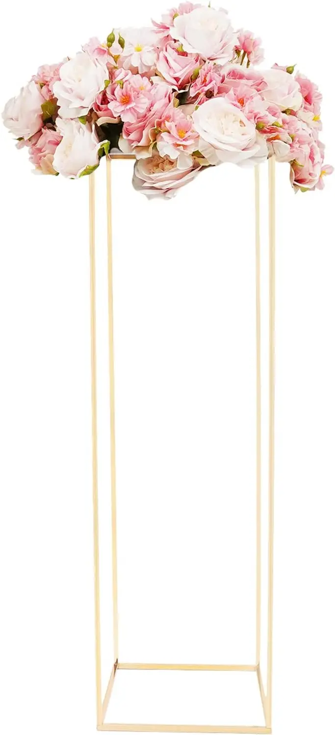 

Металлическая подставка для цветов, декор для свадебного стола, золотой напольный держатель, 100 см, прямоугольная металлическая колонна, подставка для цветов, подставка для растений