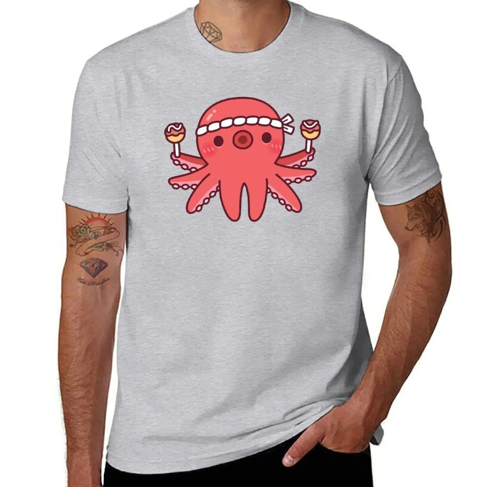 New Cute Octopus With Japanese Takoyaki Balls T-Shirt sweat shirt quick drying shirt men clothings