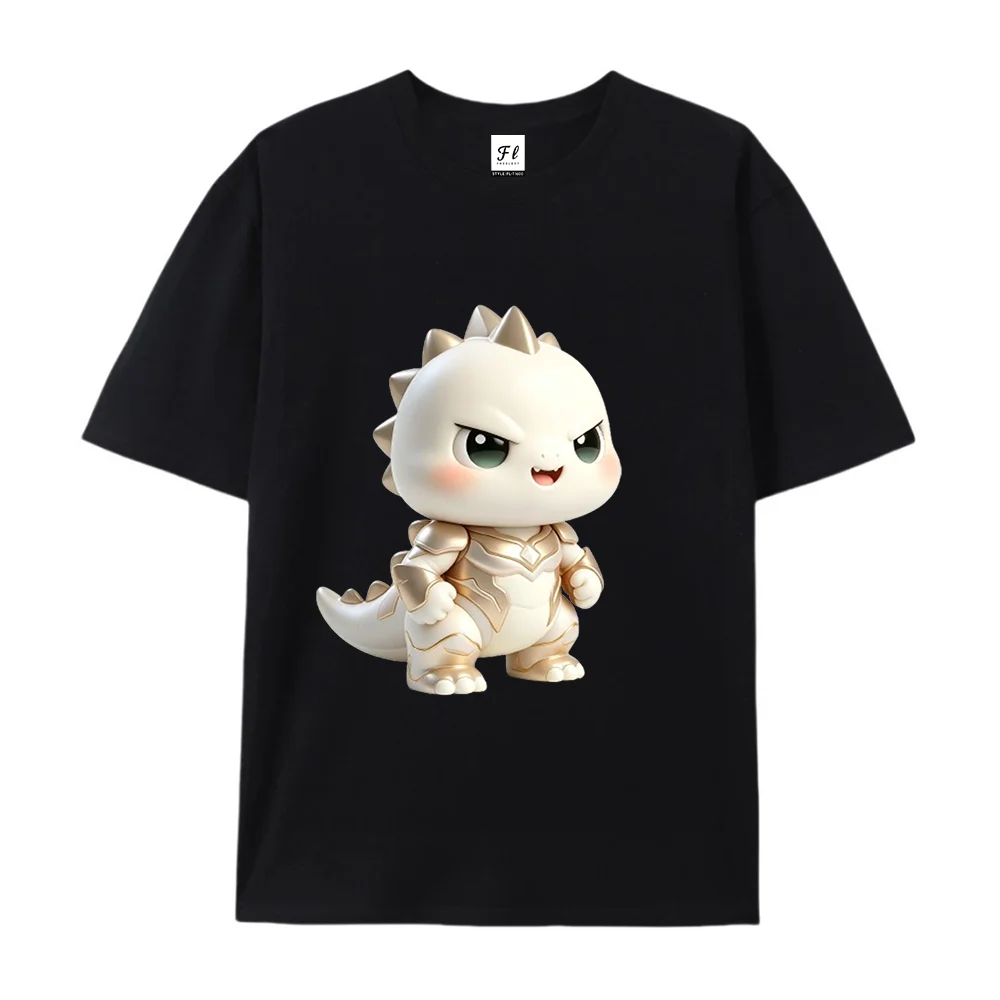 Cute Dinosaur Warrior Graphic Print T Shirt Unisex Summer Oversized Crew Neck Cotton Short Sleeve Funny Cartoon Casual Top