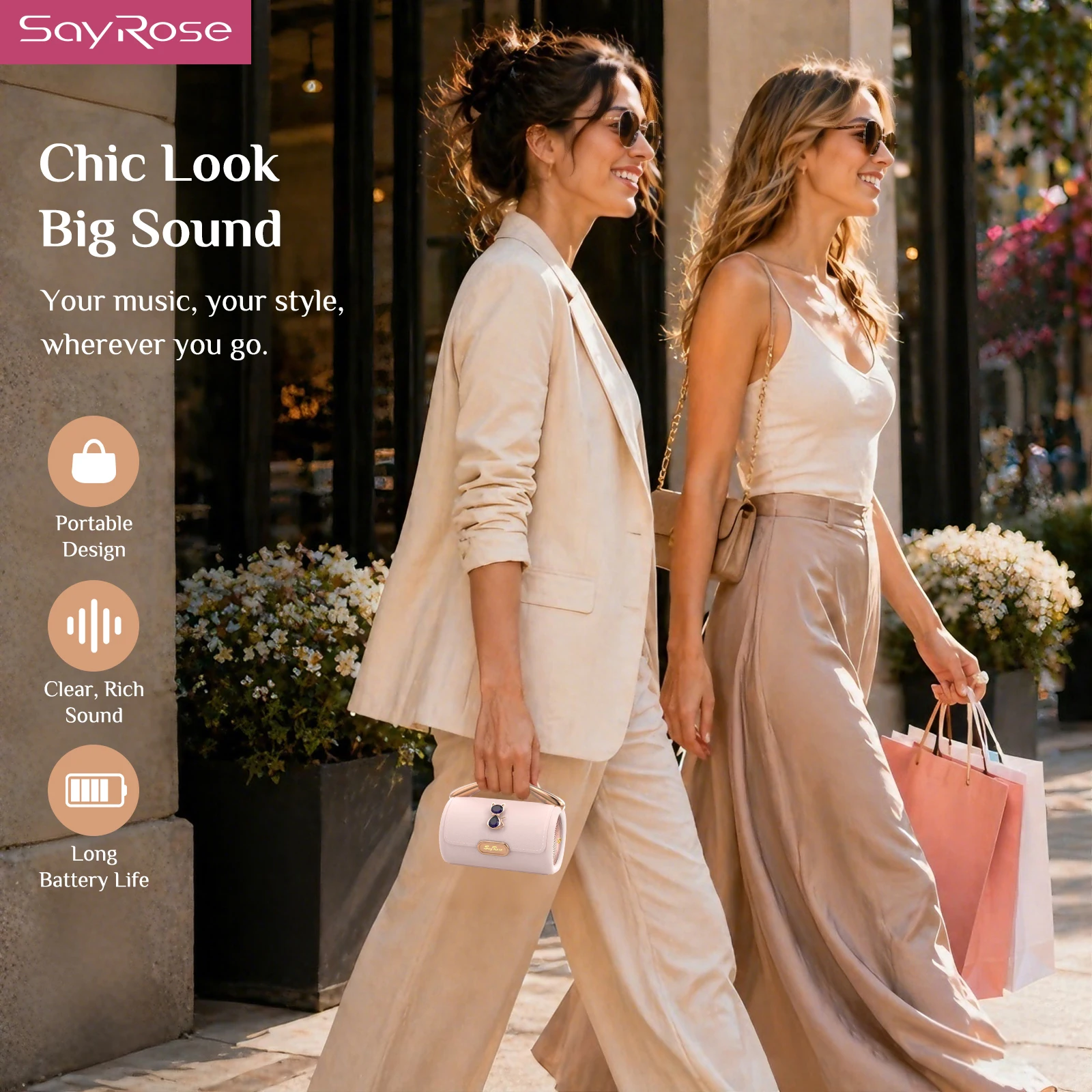 SayRose YX-50 Handbag Bluetooth Speaker Portable Wireless Speaker Dual 52mm Speakers 95dB SNR Long Playtime Chic Leather Macaron Style Speaker for Home Office Camping Gifts for Women Birthday