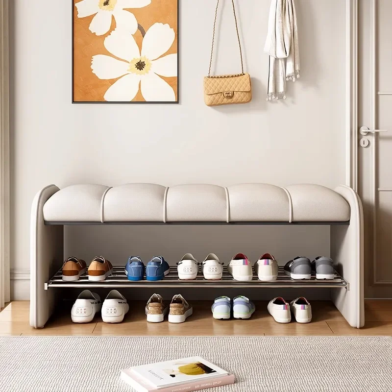 Shoe changing stool, seated shoe cabinet, home door shoe changing stool, light luxury entrance long sofa stool, bed end stool