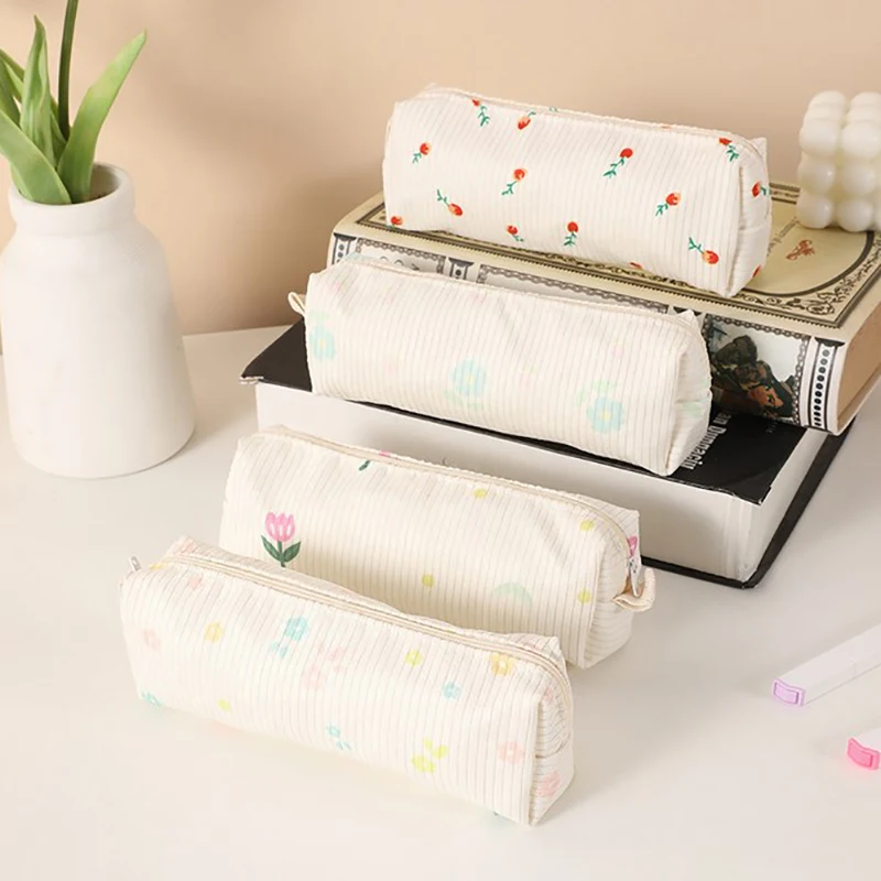 Simple Flower Pencil Case School Supplies Trousses Scolaires Pencilcase Soft Cute Stationery Estuches Escolares Pencil Pouch