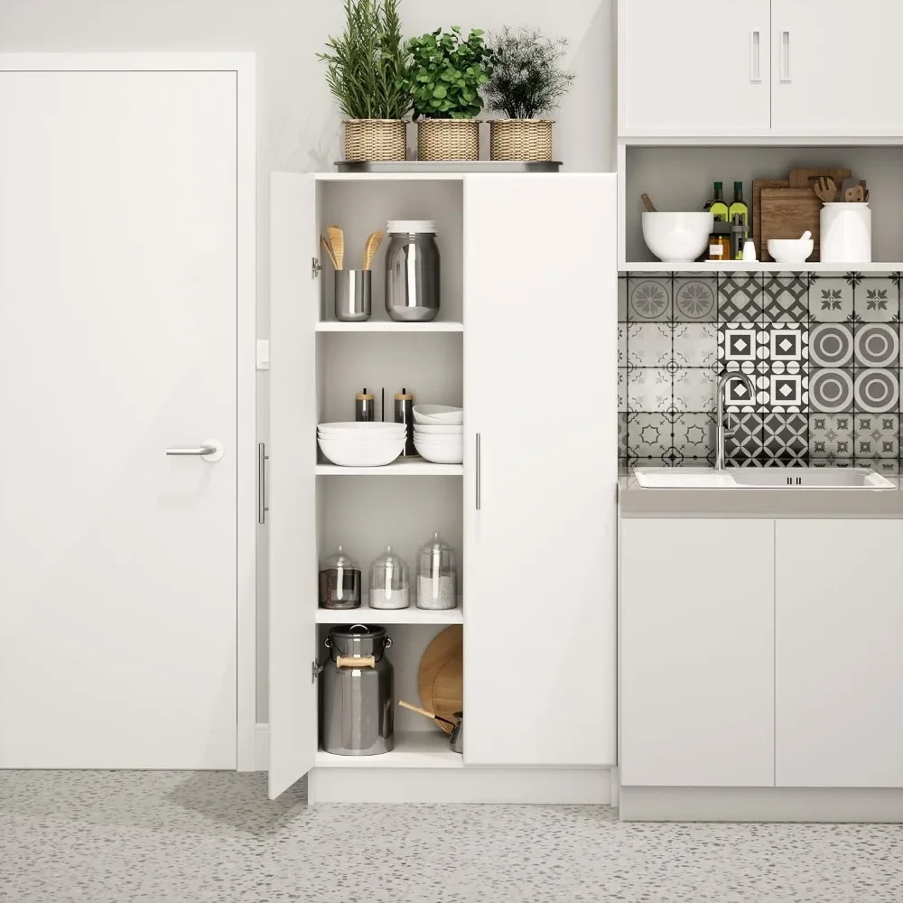 White Storage Cabinet Bathroom Cupboard Cutlery Cabinet With 3 Shelves 16 Inches Long X 32 Inches Wide X 65 Inches High WES-3264