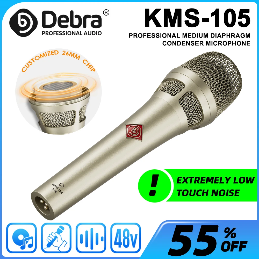 IKGE KMS-105 Dynamic Wired Microphone, Recording Microphone, XLR Audio Interface, 48V Phantom Power for Stage, Recording Studio