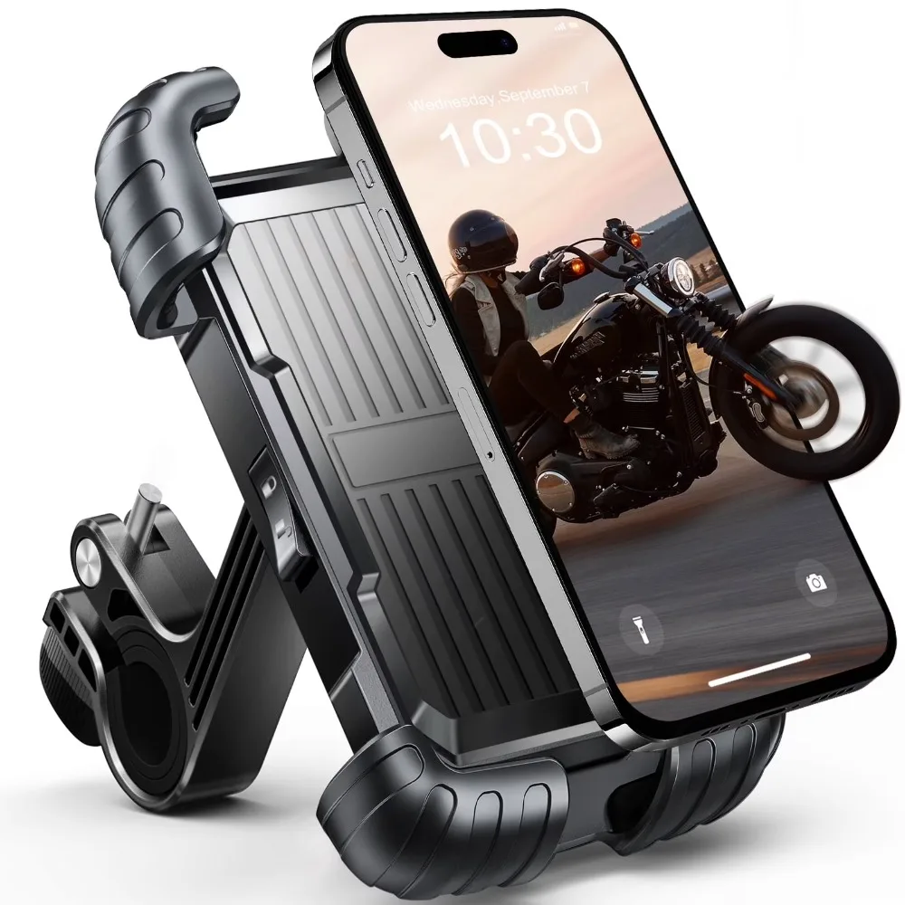 

Motorcycle Phone Holder Auto Lock 100mph Military Shockproof Bike Phone Holder -