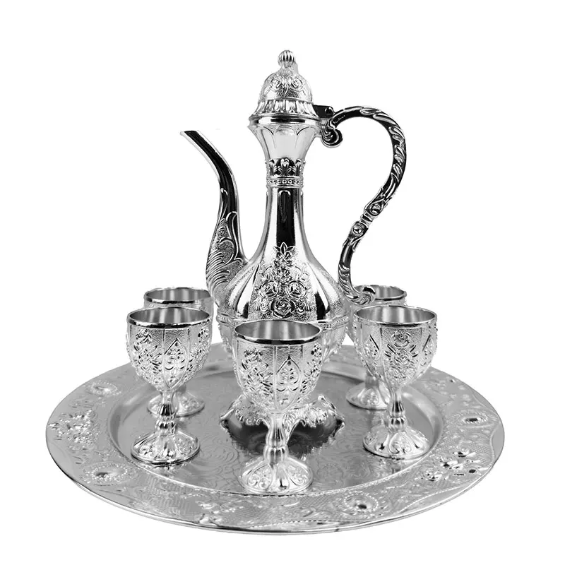 Sterling silver wine pot set antique style wine glass home white wine high-grade Chinese wine set wine decoration