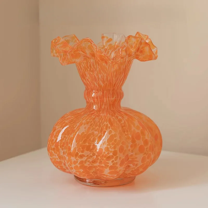 

Vase Art Design Fenton in Ancient Style Retro Glass Vase Light Luxury Senior Sense Orange Porch Soft Decoration