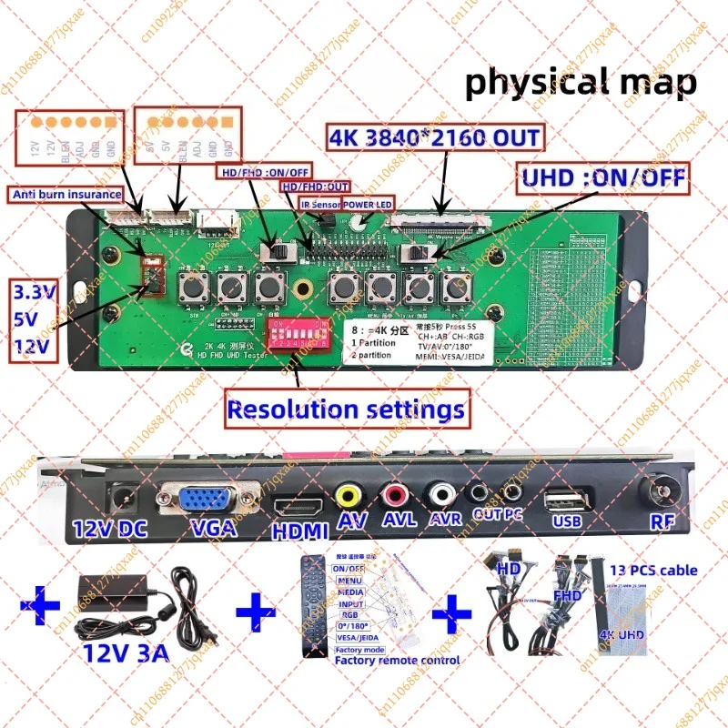 for Screen Tester 7-110 LCD LED TV screen PC monitor 2K 4K HD FHD UHD Tester 1/2 partition TV Display Repair Tool 3840*2160 max
