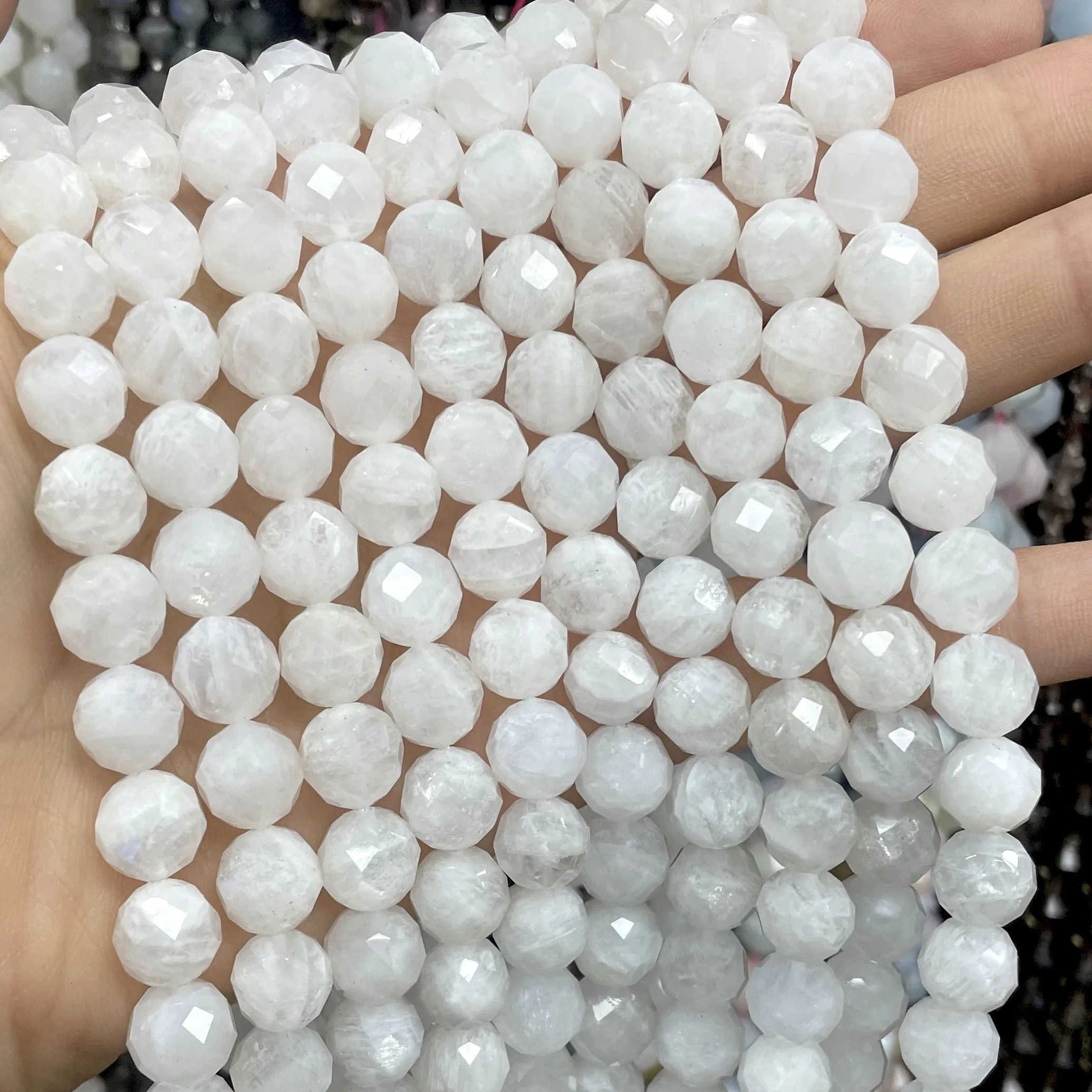 6 8 10MM Natural Stone Faceted Moonstone Gem Loose Spacer Beads For Jewelry Making DIY Fashion Bracelet Necklace 7.5 inches