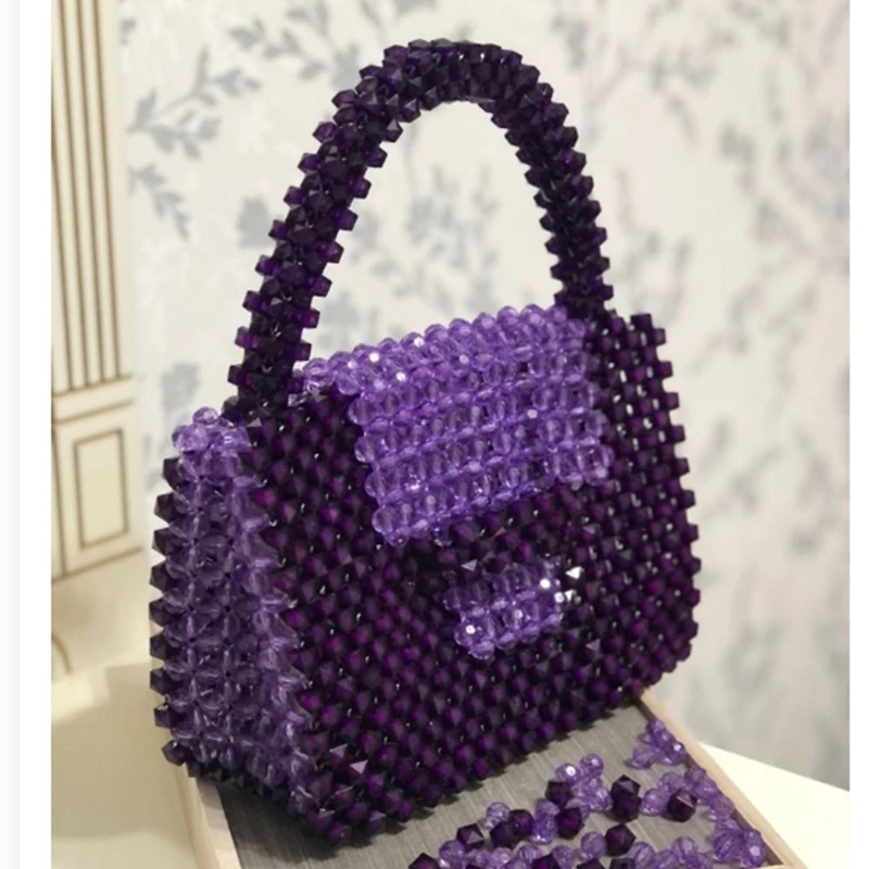 Purple Square Bead Beaded Women's Bag Fashionable High-end Handmade Party Dinner Handbags for Women 2024 New Customized Color