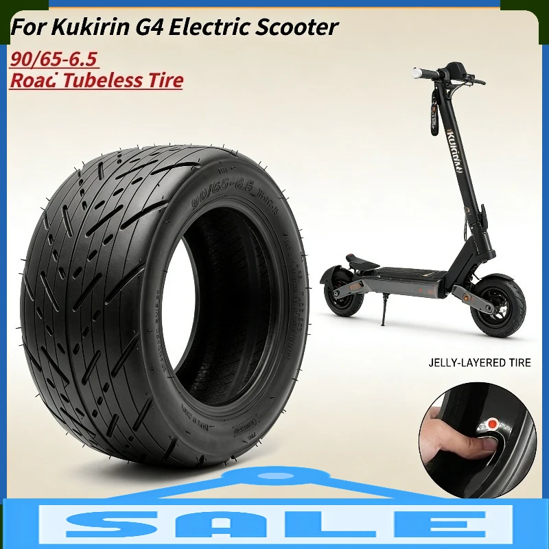 

90/65-6.5 Thickened Slick Tubeless Tire Set for Kukirin G4 Electric Scooter, Front & Rear Complete Road Tyre Replacement