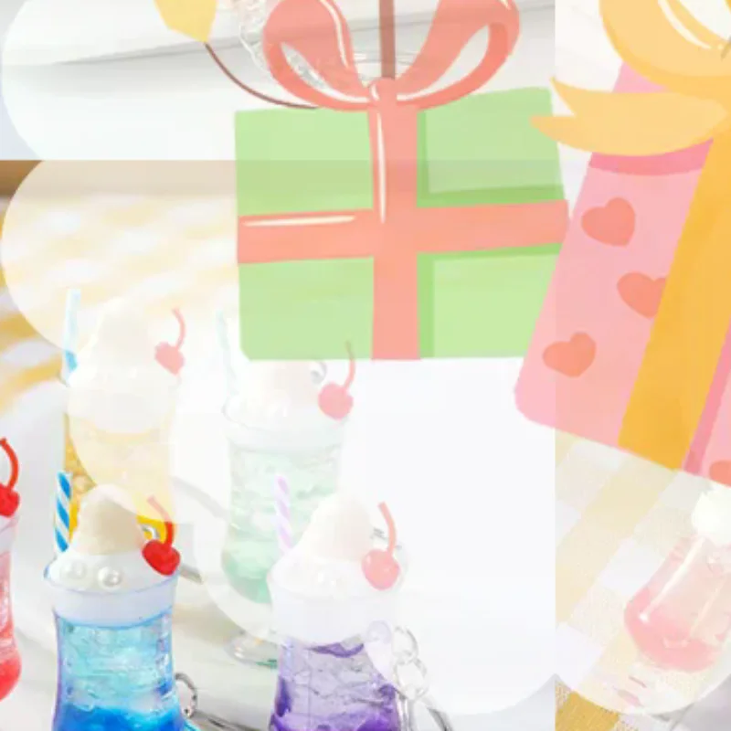 1Pcs Realistic Mini Ice Cream Soda Cup Keychains With Cherry Topping Bright Colors For Bag Decoration And Small Gifts