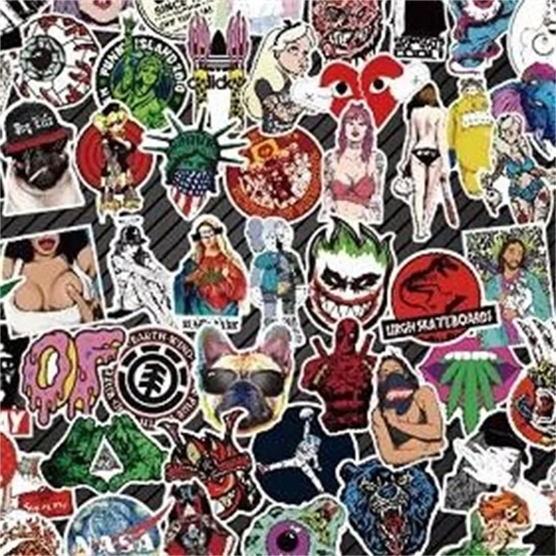 100 Pcs Mixed Cartoon Sticker For Luggage Skateboard Phone Laptop Motorcycle Bicycle Guitar Car Styling Graffiti Stickers