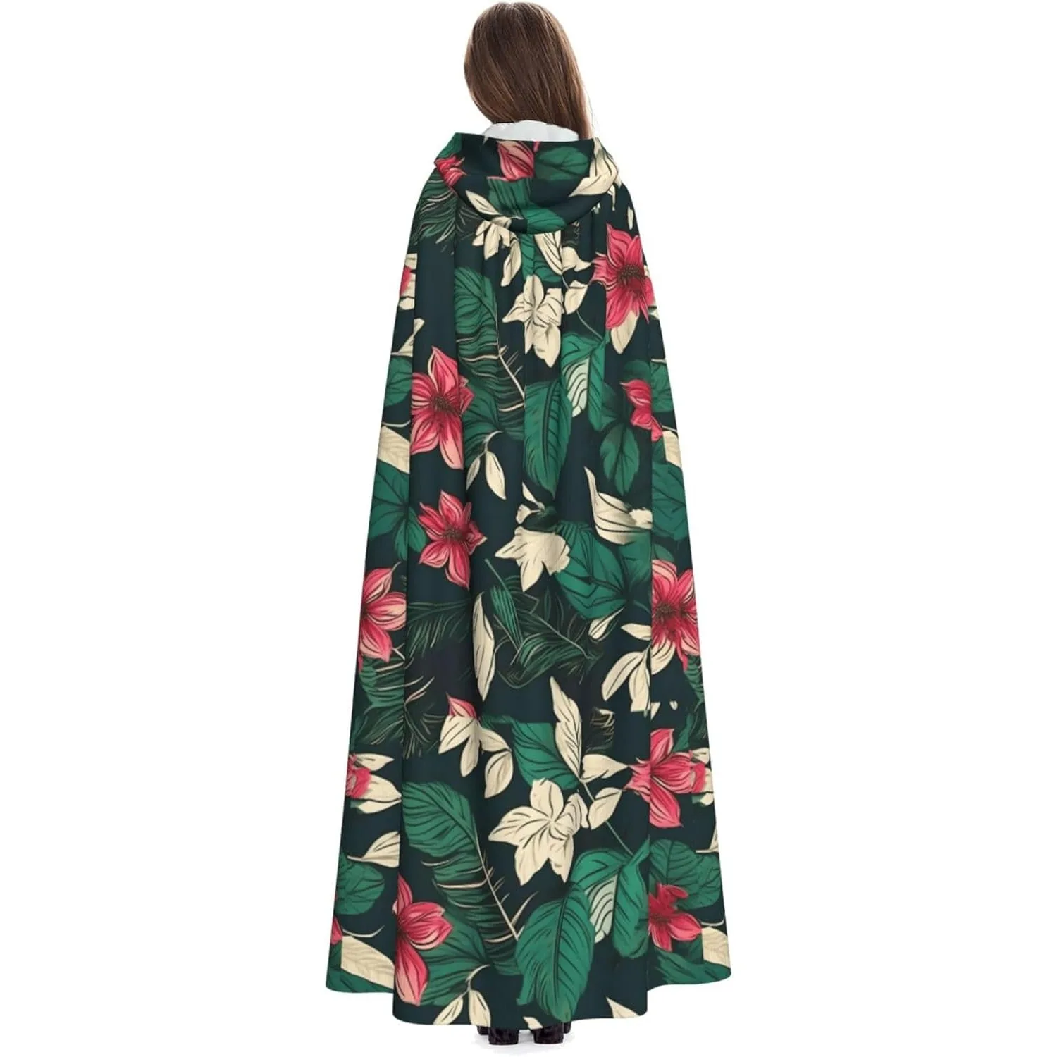 

Плащ с капюшоном для взрослых с цветочным принтом листьев и накидкой ведьмы на Хэллоуин, Рождество, костюм для вечеринки