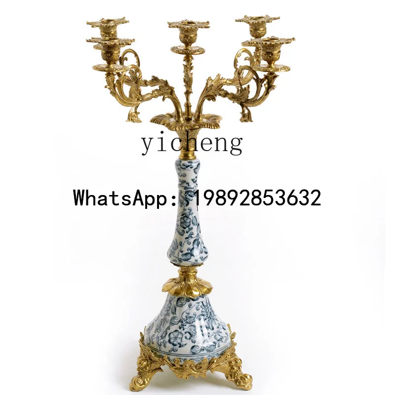 pure copper five-headed candlestick European-style American villa model room soft decoration home jewelry ornament