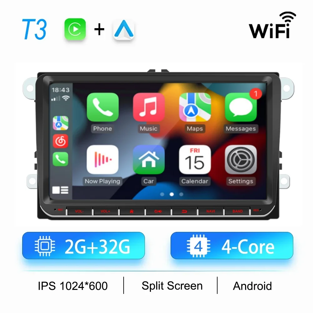 2Din Autoradio Android voor Volkswagen Golf 5 6 Polo Passat B6 B7 CC Skoda Jetta Universele Multimedia Carplay Wifi GPS Navigatie