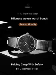 MAIKES Luxury 316L Stainless Steel Watch Strap For Rolex Omega IWC Breitling Watchbands 20mm 21mm 22mm Milanese Woven Watch Band