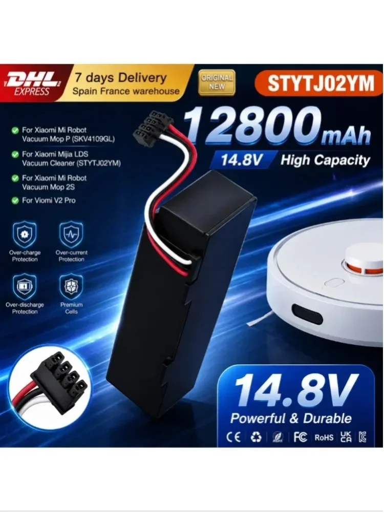18650 4S1P 14,8V 12800mAh Akku für Xiaomi Mijia Mi Robot Vacuum-Mop P Saug- und Wischroboter STYTJ02YM Li-Ionen-Akku