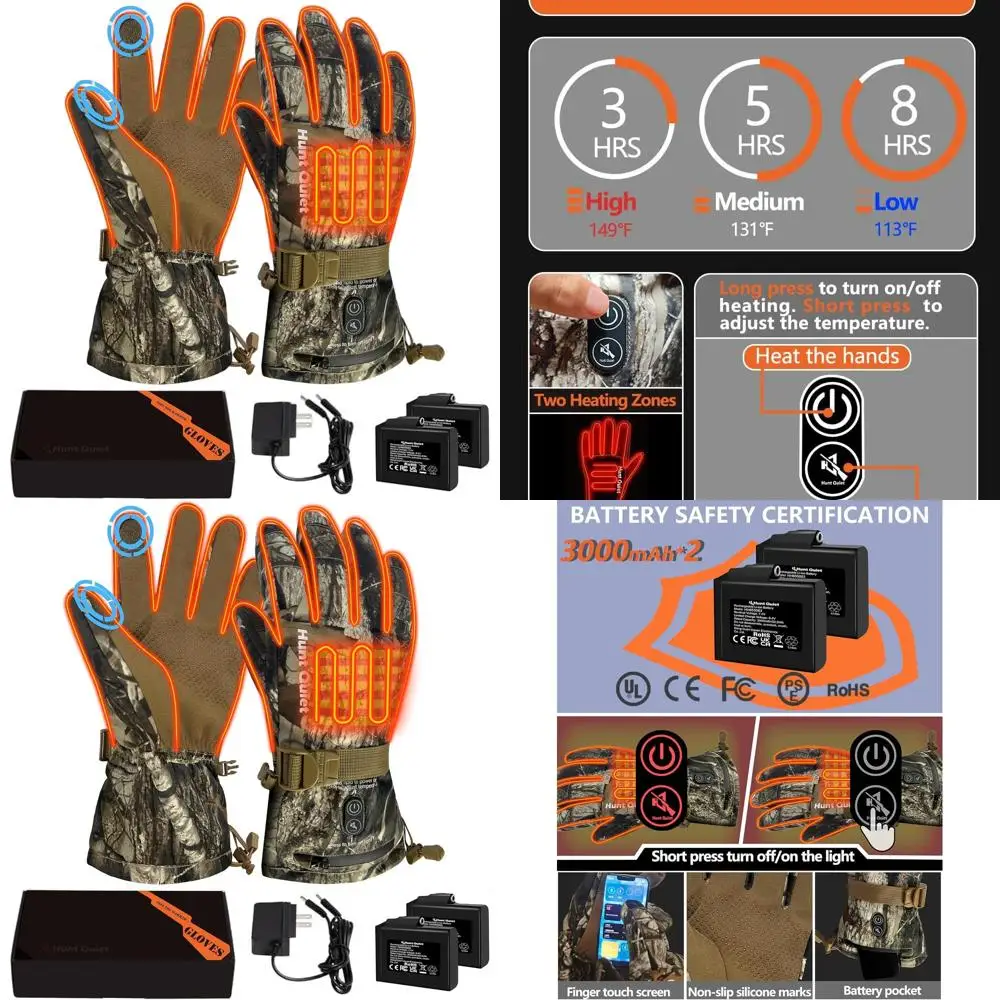 

Охотничьи перчатки с подогревом 7,4 В для мужчин и женщин, 2 упаковки бит, водонепроницаемые, с флисовой подкладкой Next Camo G2, M-XXL