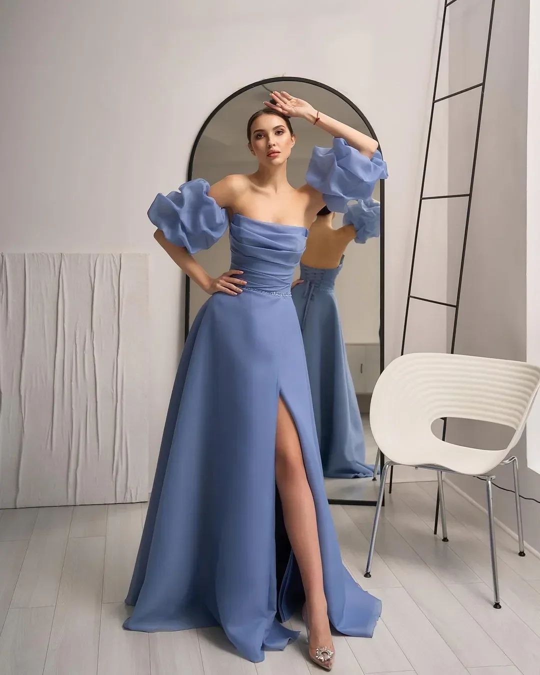 

TaoYao Organza Sexy V-Neck Prom Dresses Slit Party Gowns Floor Length Evening Dresses robe de soirée 2023 فساتين السهرة