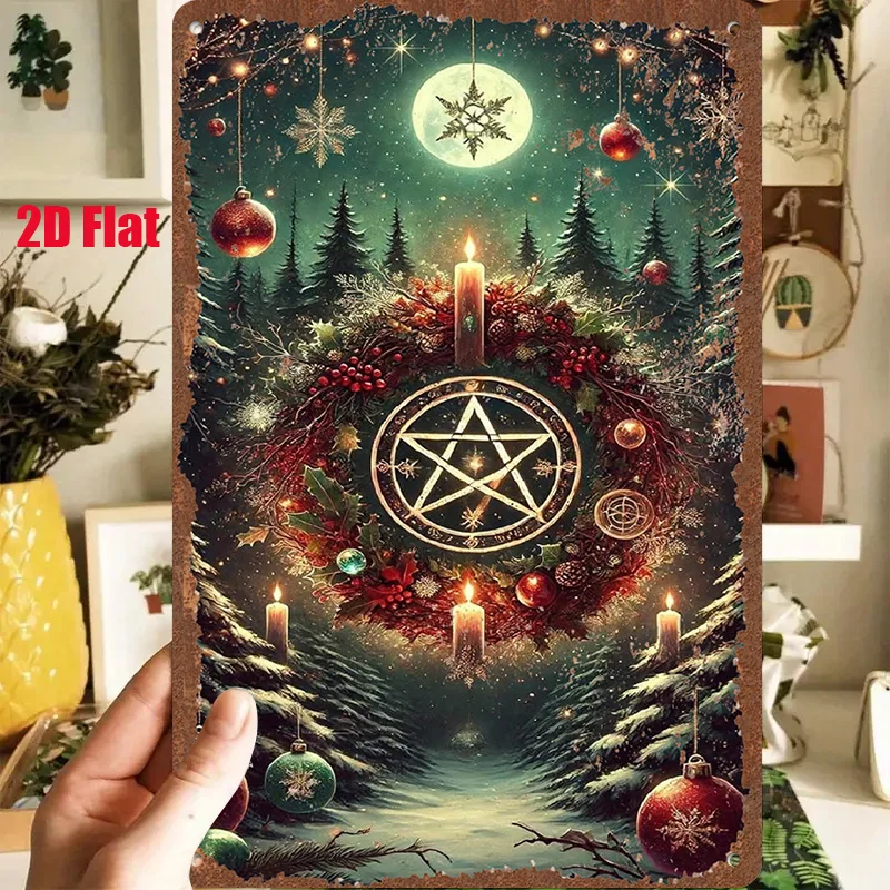 2D Flat - 1pc 2D[Flat] Metal Sign Retro Tin Painting, 8X12 Inches/20X30 Cm, Depicting a Mysterious Scene in a Winter Forest, wit