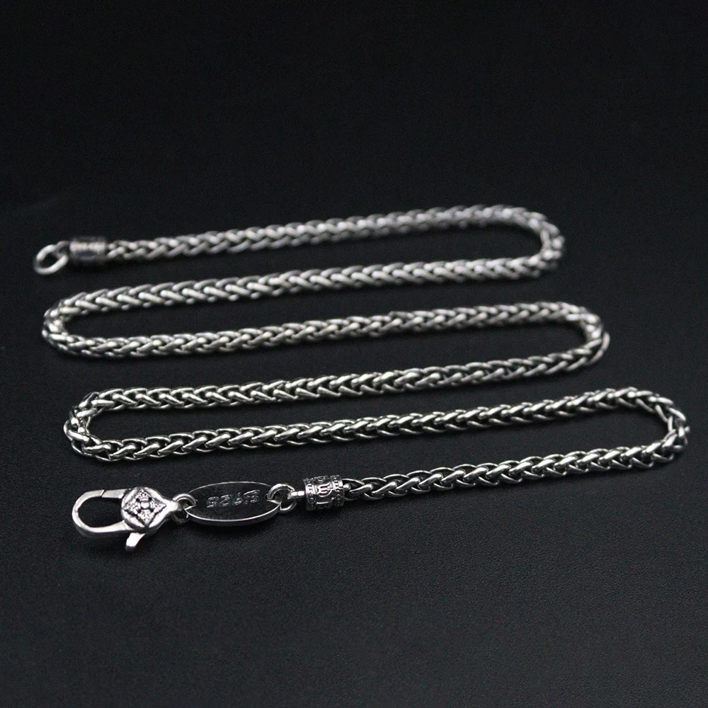 

Pure S925 Sterling Silver Chain 3mm Men Women Wheat Link Necklace