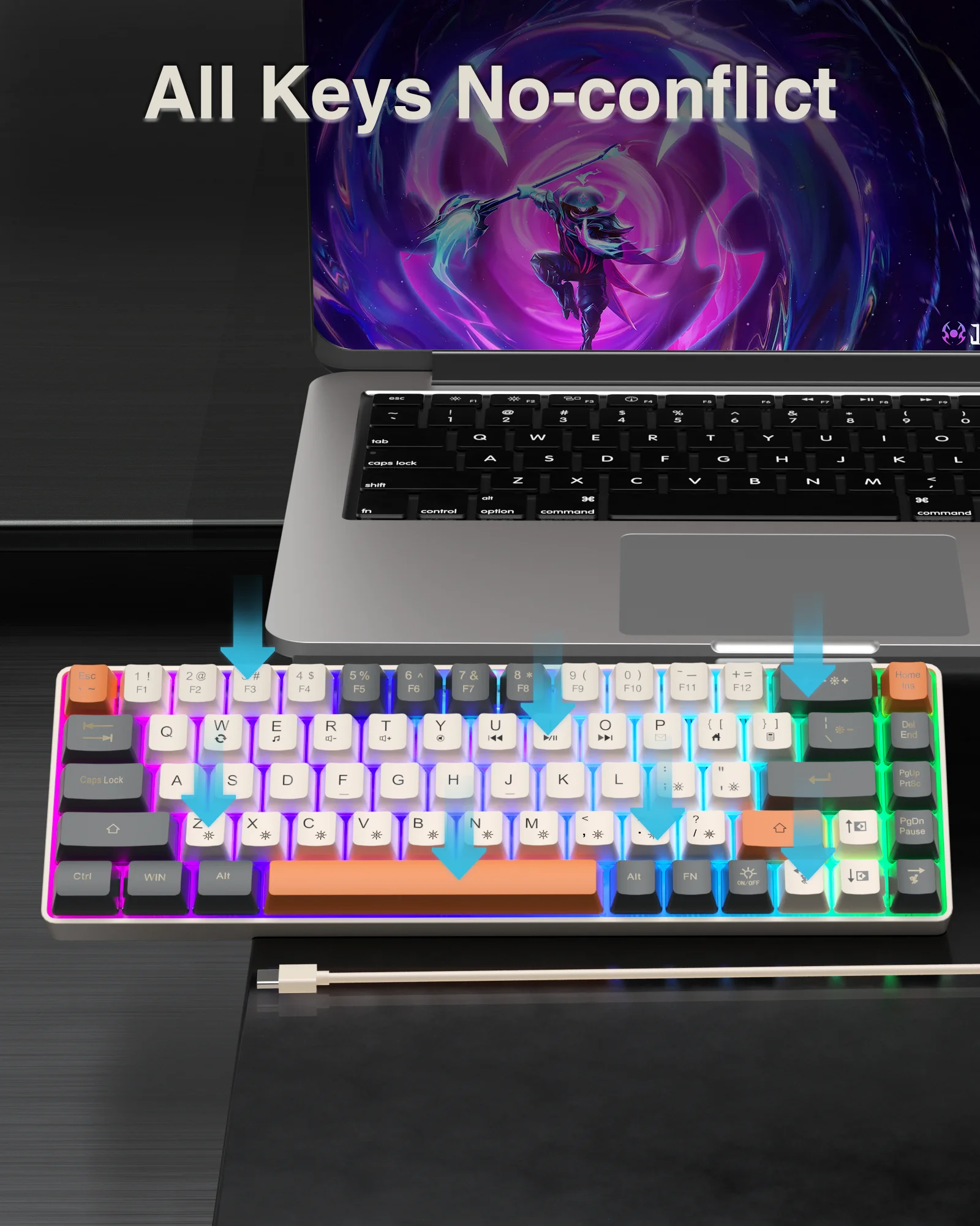 Imagem -05 - Teclado com Fio Rgb Retroiluminado Design Ergonômico Teclados Portáteis Teclado de Membrana para pc Laptop Cool Solakaka-sk968