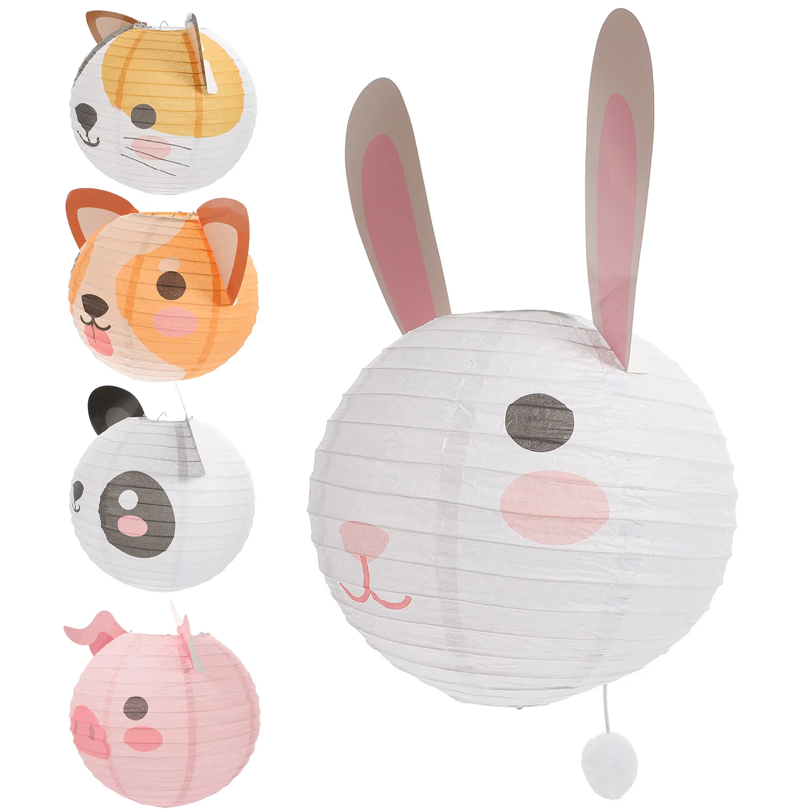 

5pcs Animal Lanterns Cartoon Paper Jungle Birthday Party Decorations Kids Classroom Hanging Festive LED Lighting