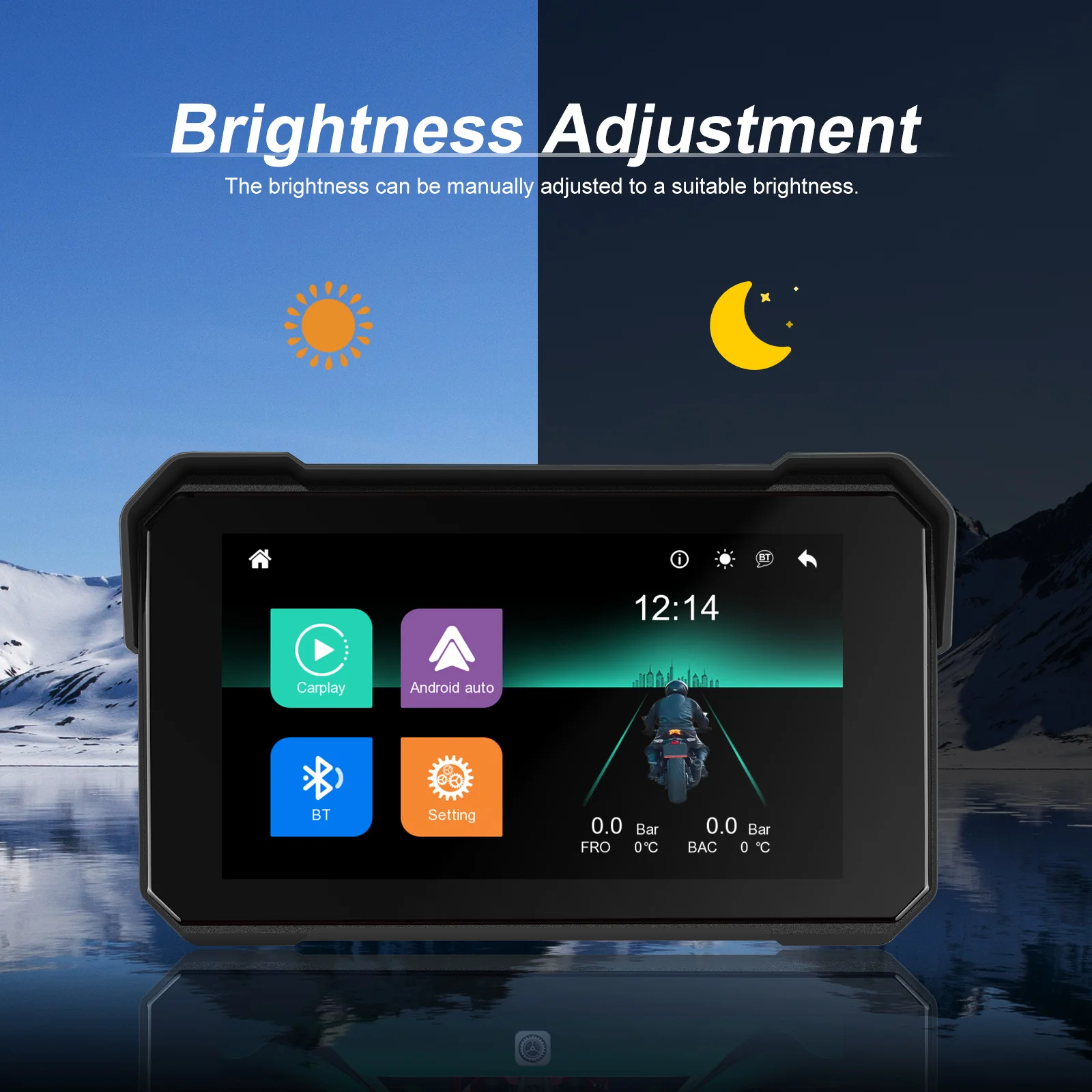 Podofo 5 Zoll Carplay Motorrad-Armaturenbrett Universeller Smart-Player Android Tragbarer Auto-Monitor IP68 Wasserdichtes Reifendruck-Überwachungssystem – Detail 8