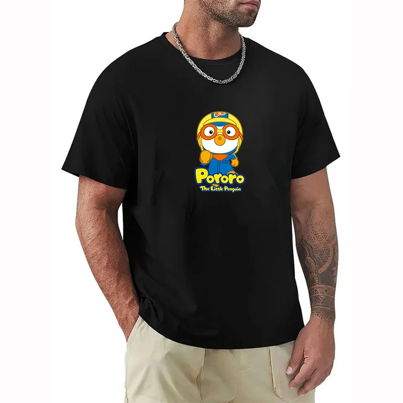 

Men's Cotton T-shirt P-Pororos Cute Short Sleeve Tee High Quality Summer New in Tops Oversize Personalized Black and White