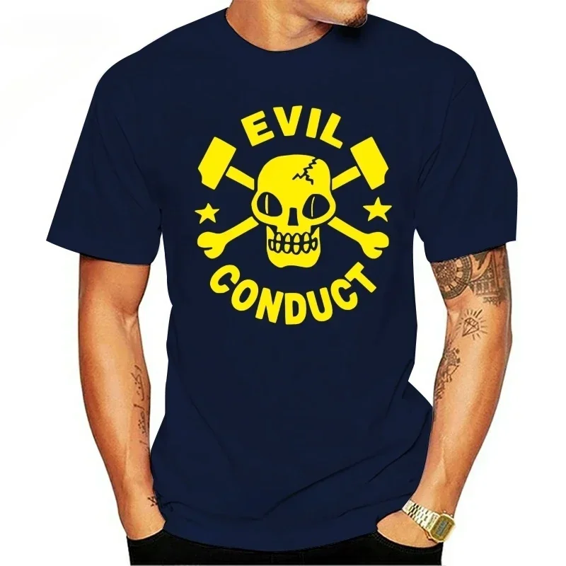 Mens Shirts Short Sleeve Trend Clothing  colour jurney Print funny Cotton Evil Conduct T-Shirt Oi Punk Streetpunk Skull S-5XL