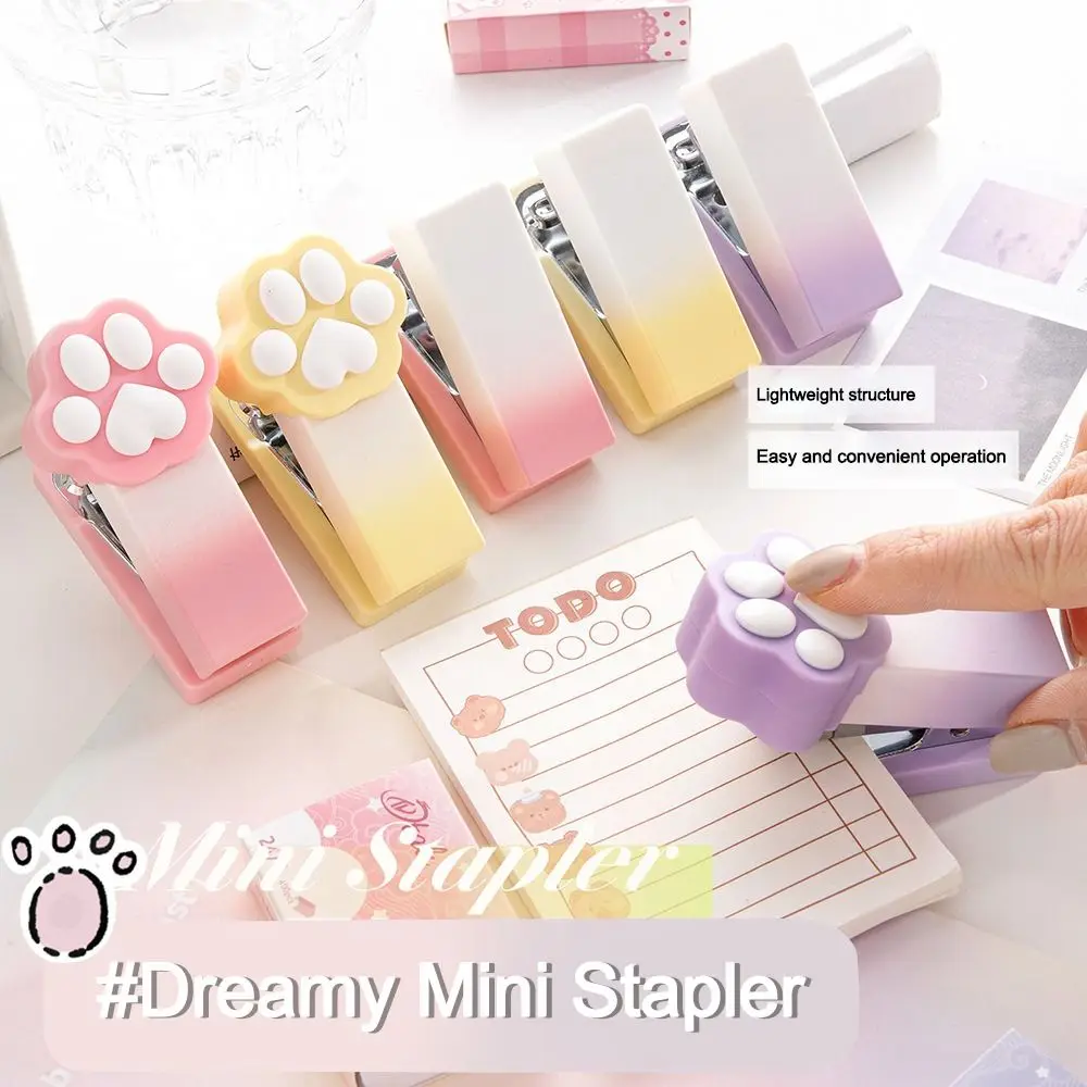 Portable Gradient Cat Claw Mini Stapler with Staples Multifunctional Paper Binder Stapler Set Student Stationery